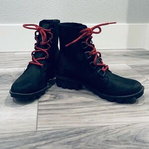 Sorel Black Combat Boots with Red Laces